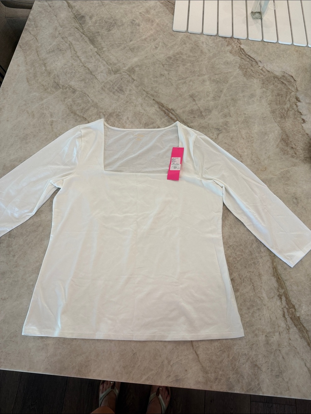 Lilly Pulitzer NWT White Square Neck 3/4 Sleeve Top XL